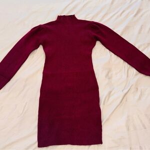 Chic Long Sleeve Knit Dress in Rich Burgundy